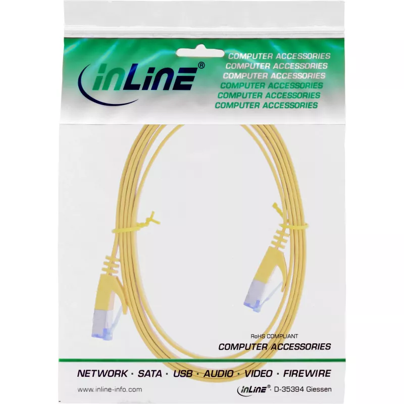 InLine plochý patch kábel, U/FTP, Cat.6A, žltý, 1 m