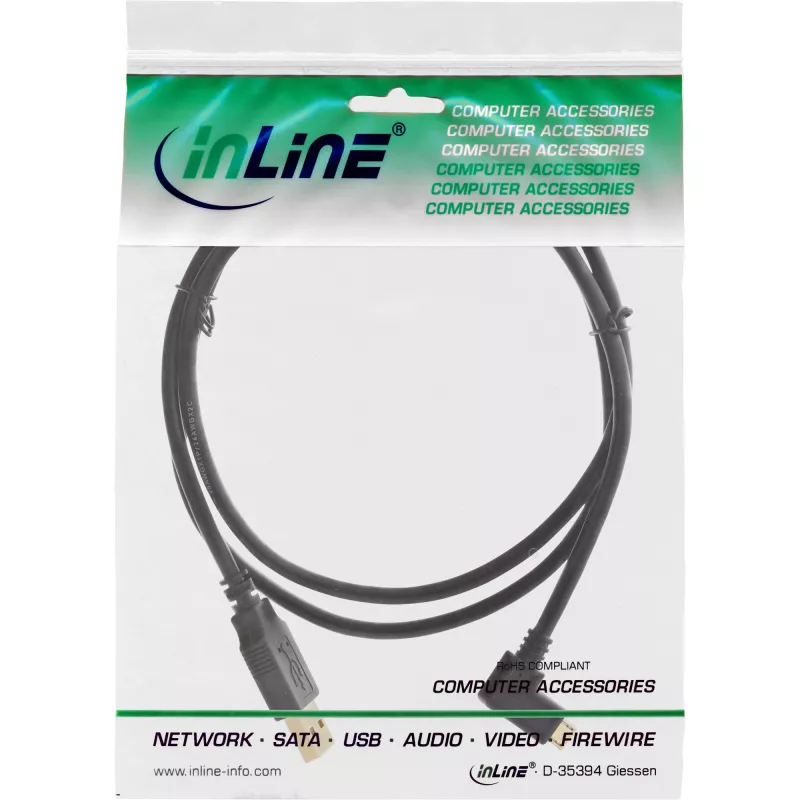 InLine Micro-USB 2.0 kábel USB Type-A konektor samec / Micro-B konektor samec, zahnutý, čierny, 1 m