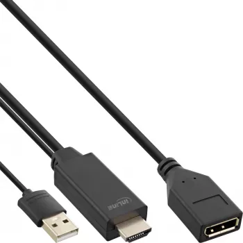 InLine konvertorový kábel HDMI konektor samec na DisplayPort konektor samica, 4K, čierno-zlatý, 0,3 m