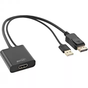 InLine konvertorový kábel HDMI F na DisplayPort M, 4K, čierno-zlatý, 0,3 m