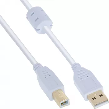 InLine USB 2.0 kábel Type-A konektor samec / B konektor samec, pozlátený, s feritom, biely, 0,5 m