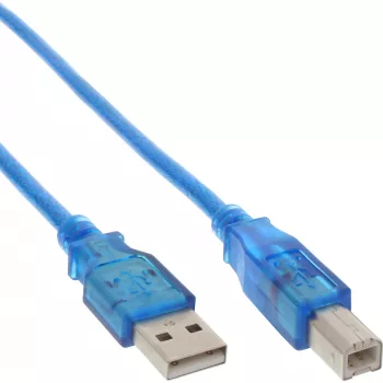 InLine USB 2.0 kábel Type-A konektor samec / Type-B modrý transparentný 3 m