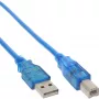 InLine USB 2.0 kábel Type-A konektor samec / Type-B modrý transparentný 3 m