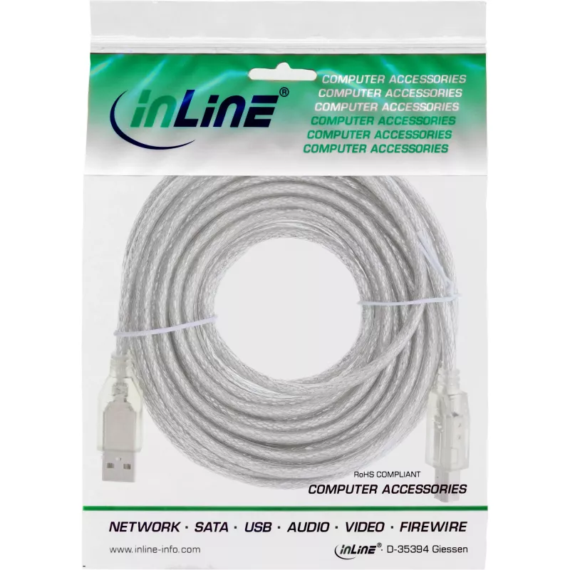 USB 2.0 kábel Type-A konektor samec / Type-B konektor samec InLine 34535T 3 m transparentný