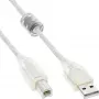 InLine USB 2.0 kábel Type-A konektor samec / B konektor samec transparentný, feritové jadro, 5 m