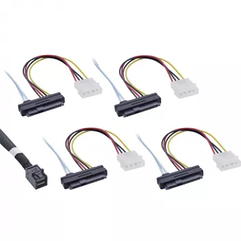 InLine Mini SAS HD kábel SFF-8643 na 4x SFF-8482 + napájanie 1 m