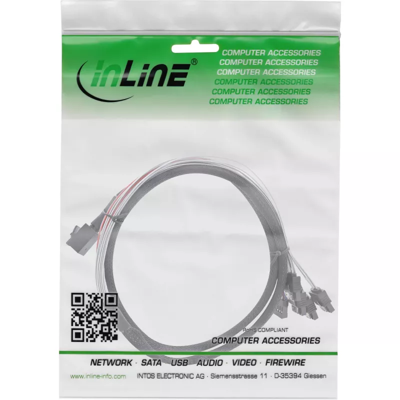 InLine Mini SAS HD kábel SFF-8643 na 4x SATA + Sideband 1 m