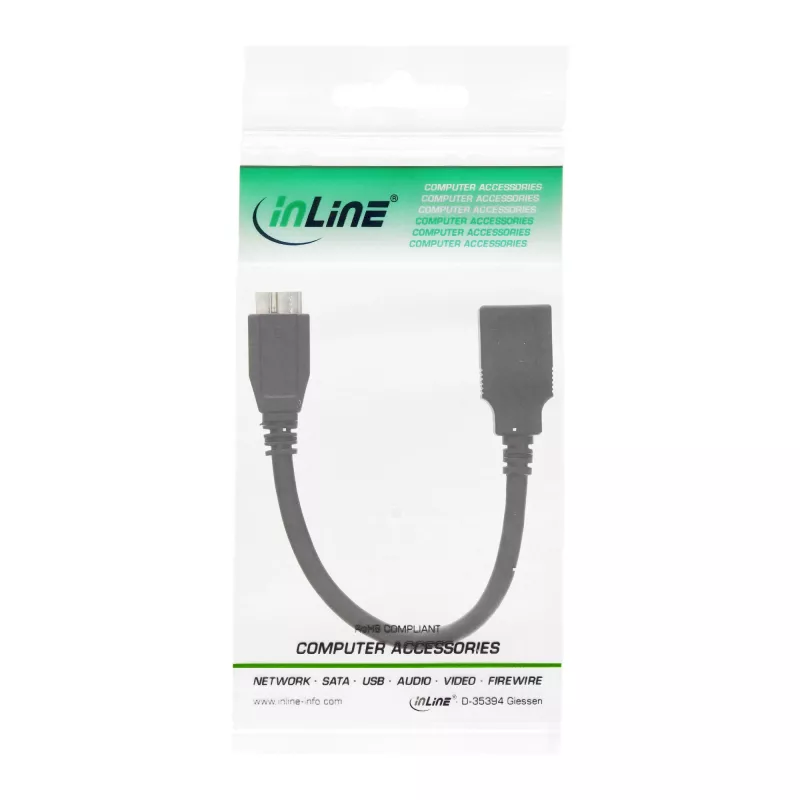 InLine Micro USB 3.0 OTG adaptérový kábel Micro-B konektor samec na USB Type-A konektor samica 0,15 m
