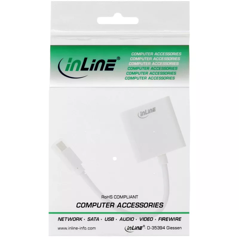 InLine Mini DisplayPort konektor samec / DVI-D 24+1 adaptér konektor samica biely, 0,15m