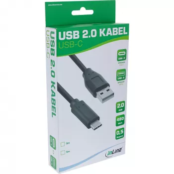 InLine USB 2.0 kábel, USB-C konektor samec / USB-A konektor samec, čierny, 3m