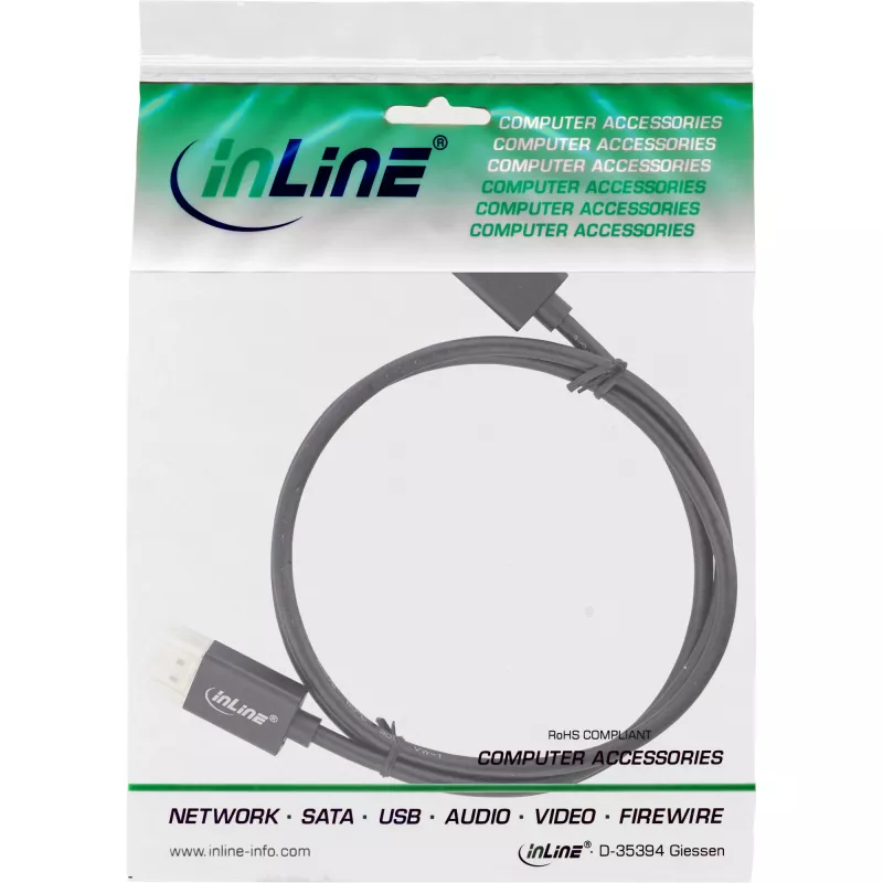 InLine DisplayPort 1.4 kábel tenký, 8K4K, čierny, pozlátené kontakty, 0,5 m