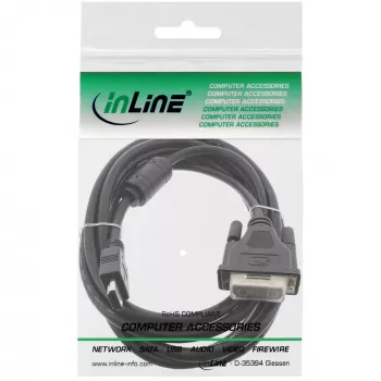 InLine HDMI-DVI kábel 19-pin konektor samec / 18+1 konektor samec + feritové jadro čierny 1,5 m