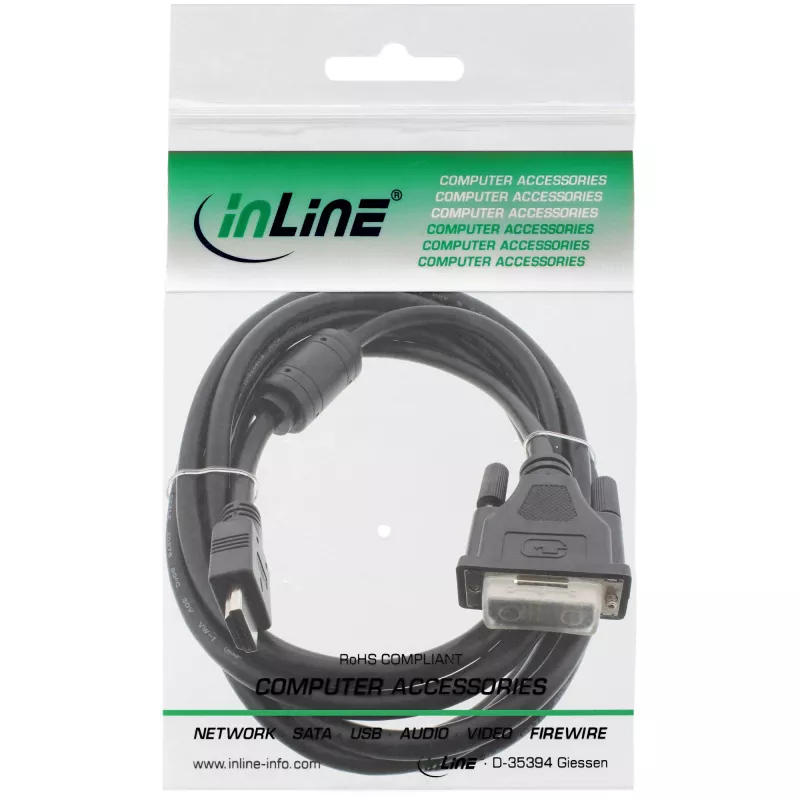 InLine HDMI-DVI kábel 19-pin konektor samec / 18+1 konektor samec + feritové jadro čierny 1 m