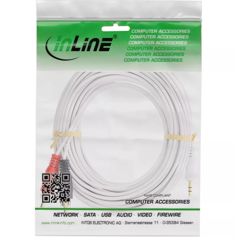 InLine audio kábel 2x cinch konektor samec / 3,5 mm jack konektor samec biely/zlatý 1,5 m