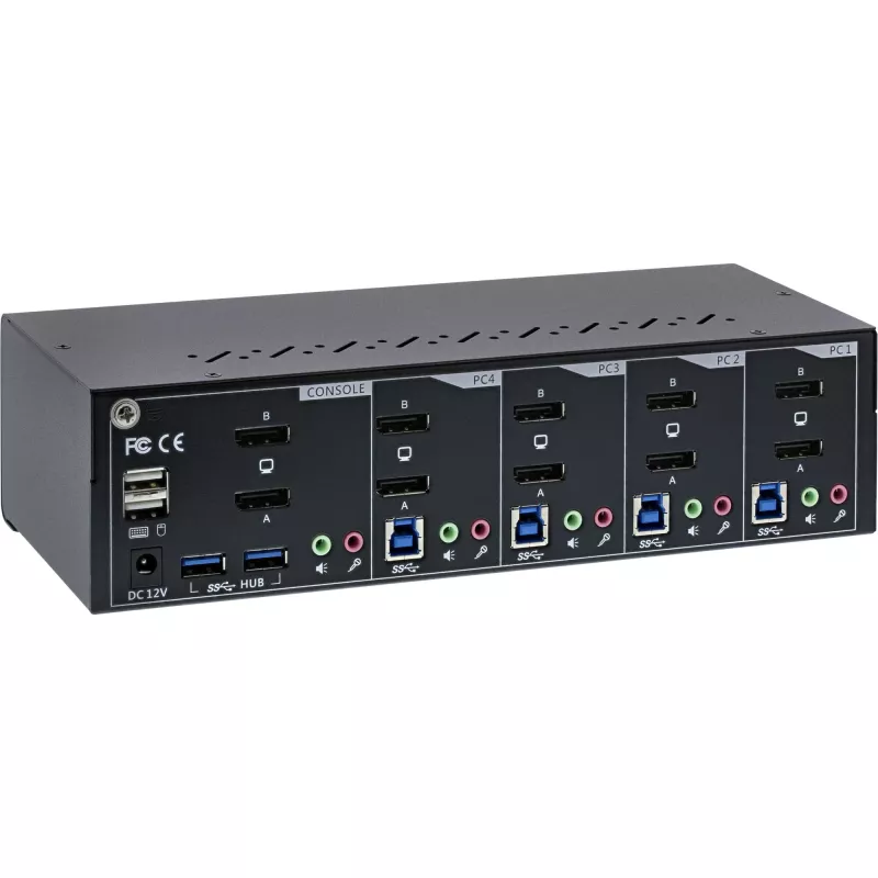 KVM desktop switch InLine 63654I 4-portový dual-monitor DP 1.2 4K USB 3.0 audio