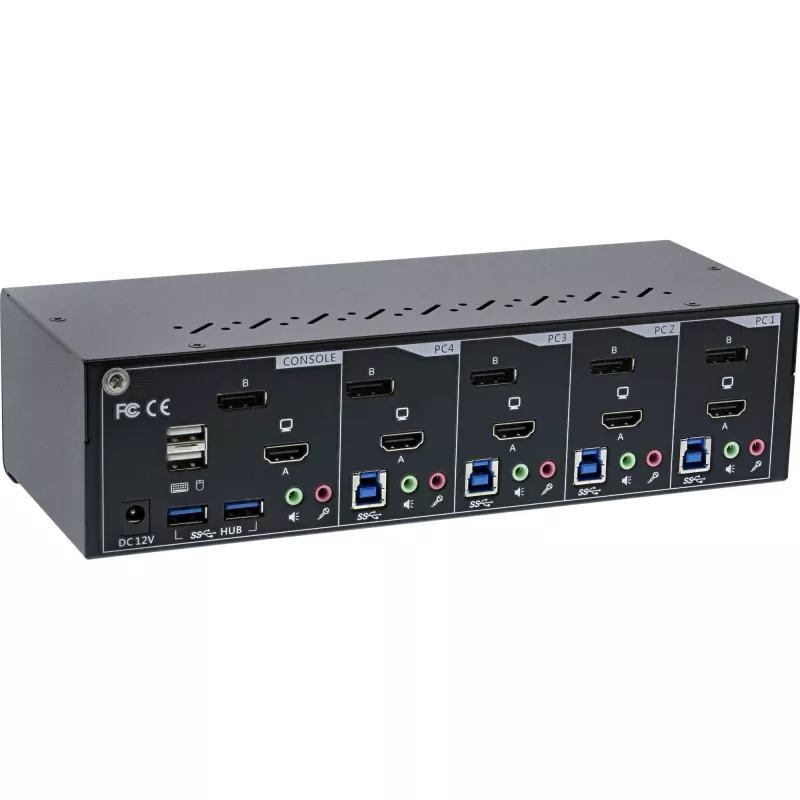 KVM desktop switch InLine 62644I 4-portový dual-monitor DP+HDMI 4K USB 3.0 audio