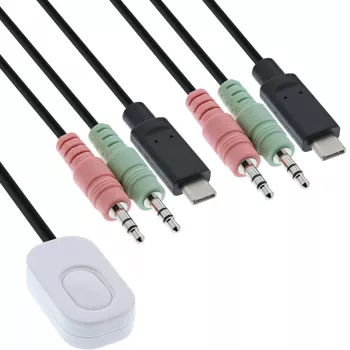 InLine KVM switch, 2-portový, USB-C na DisplayPort 1.2, 4K, audio, integrovaný kábel