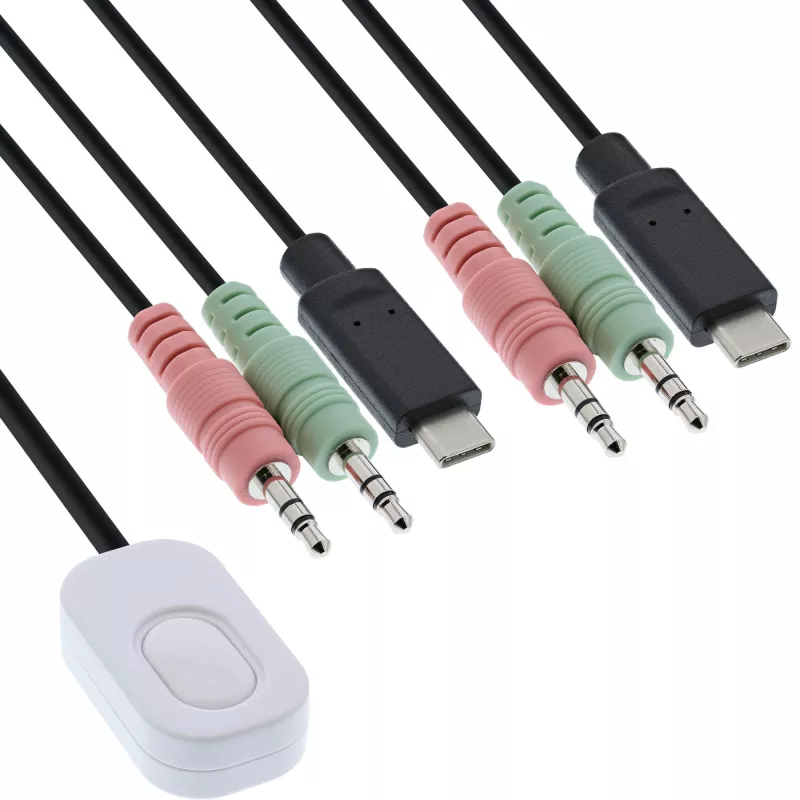 InLine KVM switch, 2-portový, USB-C na DisplayPort 1.2, 4K, audio, integrovaný kábel