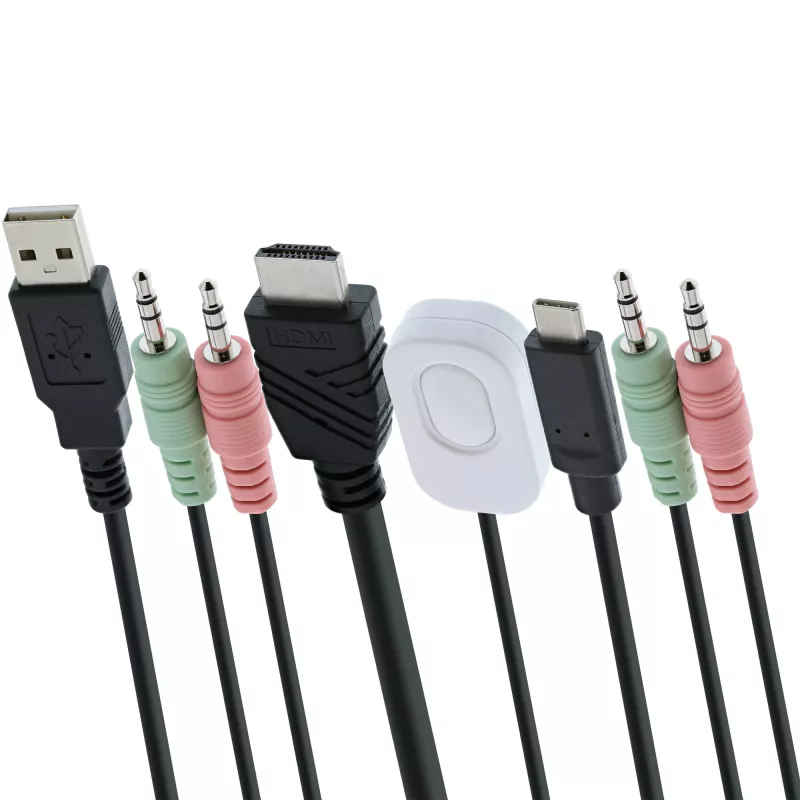 InLine KVM switch, 2-portový, USB-C + HDMI na HDMI, 4K, s audio, integr. kábel