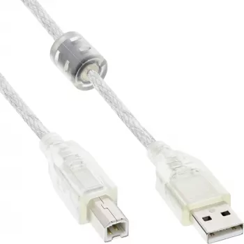 InLine USB 2.0 kábel typ A samec / B samec transparentný, feritové jadro, 0,3 m