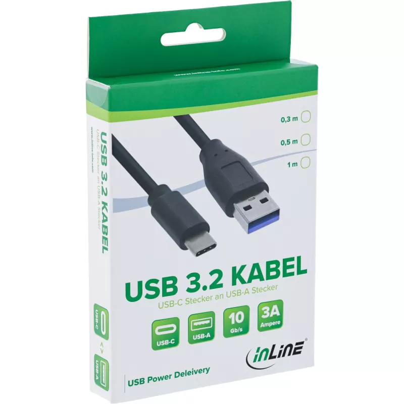 InLine USB 3.2 Gen.1x2 kábel, USB-C samec / USB-A samec, čierny, 0,3 m