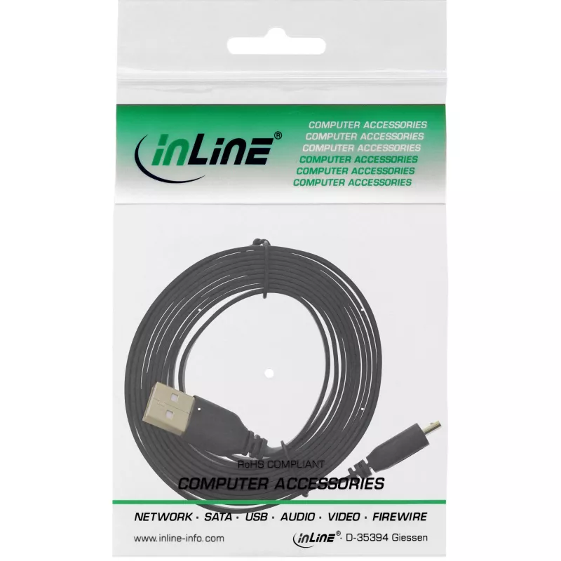 InLine Micro USB 2.0 plochý kábel USB A / Micro-B, čierny/zlatý, 0,3 m