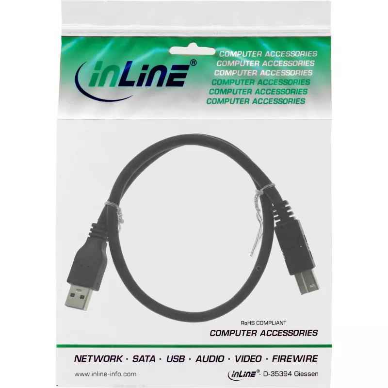 InLine USB 3.2 Gen.1 kábel typ A samec / typ B samec, čierny, 0,3m