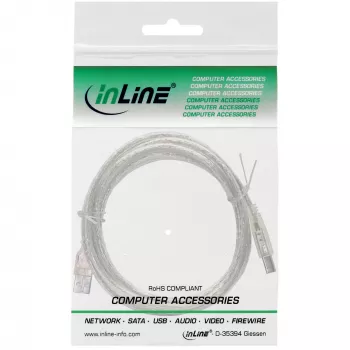 InLine USB 2.0 kábel typ A samec / B samec, transparentný, 0,3 m