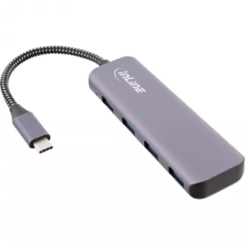 InLine USB 3.2 hub, USB-C na 4x USB A 10 Gb/s, hliník, sivá