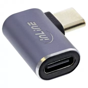 InLine USB4 adaptér, USB-C konektor samec/samica vpravo/vľavo zahnutý, hliník, sivý