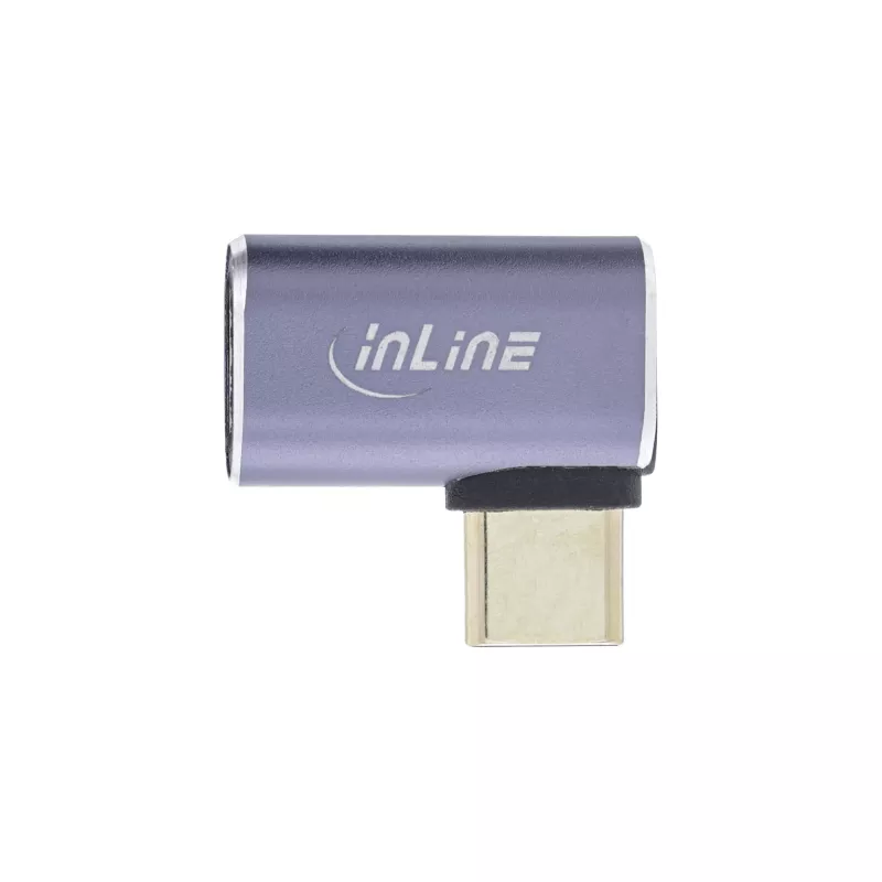 InLine USB4 adaptér, USB-C konektor samec/samica vpravo/vľavo zahnutý, hliník, sivý