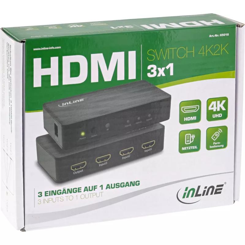 InLine HDMI switch, 3 porty, 4K2K@60Hz, HDCP 2.2