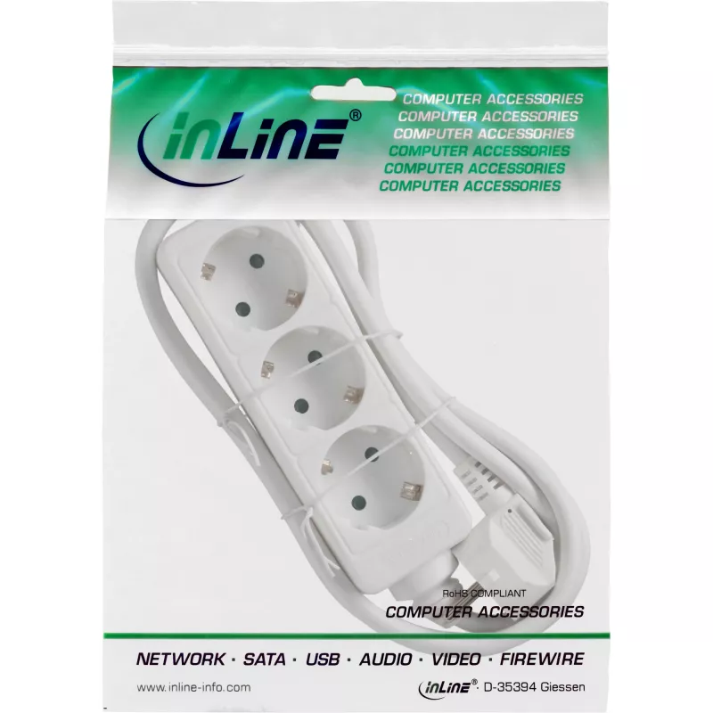 InLine predlžovacia zásuvka InLine 3-násobná ochranný kontakt CEE 7/3 biela 5 m