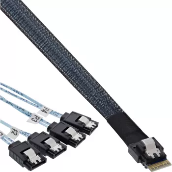 InLine tenký SAS kábel, SFF-8654 na 4x SATA 7-pin, 12 Gb/s, 0,5 m