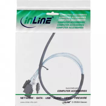 InLine tenký SAS kábel, SFF-8654 na 4x SATA 7-pin, 12 Gb/s, 0,5 m