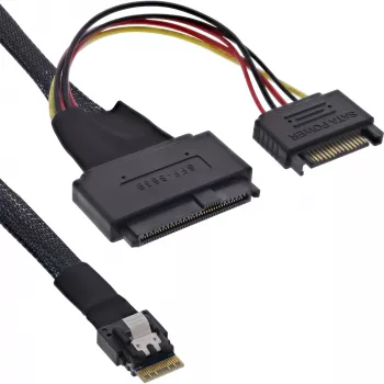 InLine tenký SAS kábel, SFF-8654 na U.2 SFF-8639 + SATA napájanie, 24 Gb/s, 1 m