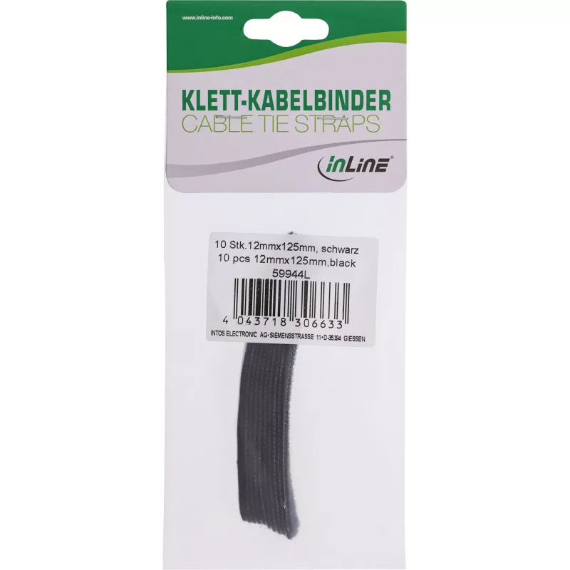 InLine káblová spona suchý zips 12x125 mm 10 ks čierna