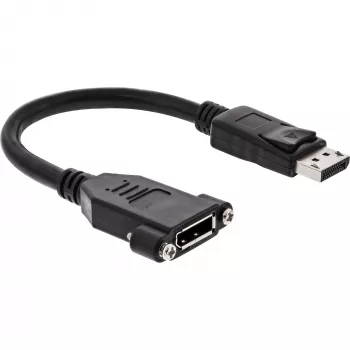InLine DisplayPort konektor samec na konektor samica s prírubovým káblom 0,2 m, čierna
