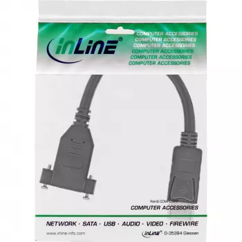 InLine DisplayPort konektor samec na konektor samica s prírubovým káblom 0,2 m, čierna