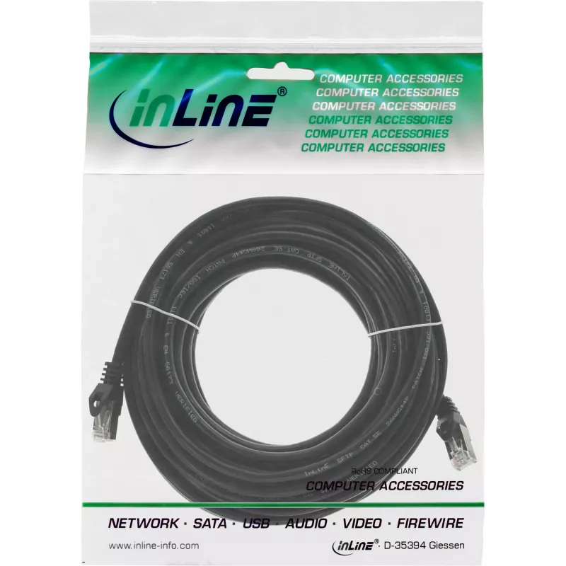 InLine patch kábel SF/UTP Cat.5e čierny 20 m, 20 m, Cat5e, SF/UTP (S-FTP), čierny