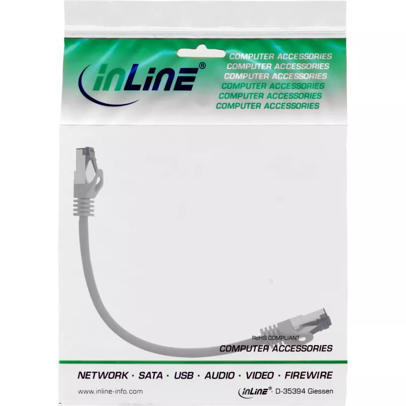 InLine patch kábel, S/FTP (PiMf), Cat.8.1, 2000 MHz, bezhalogénový, sivý, 0,25 m
