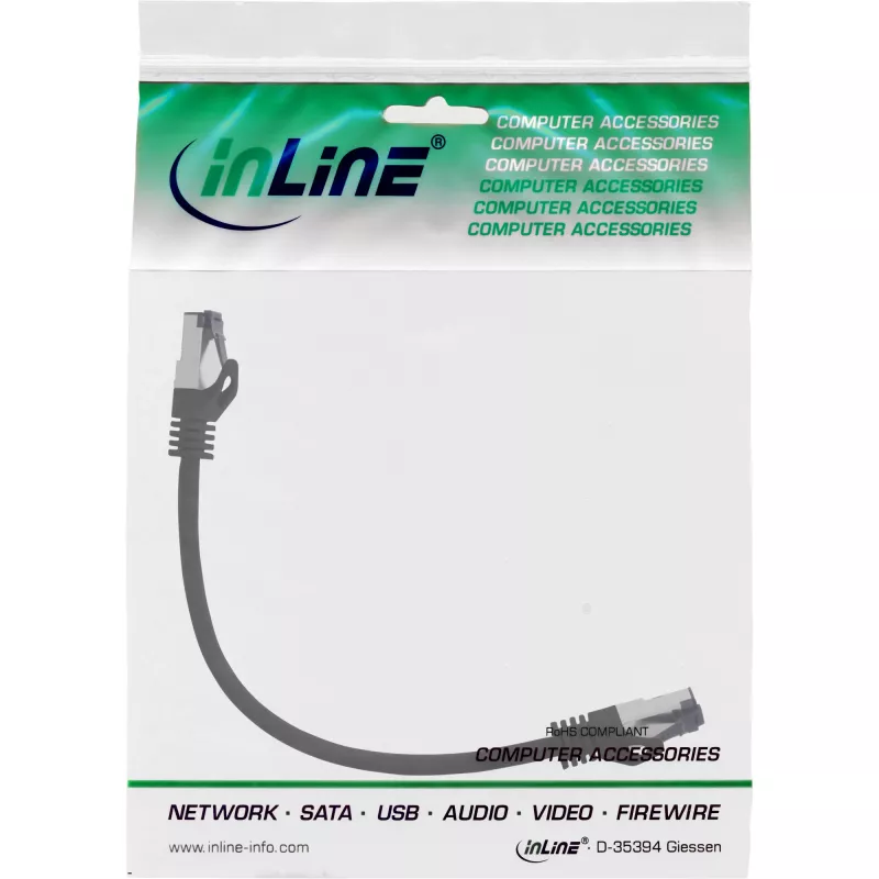 InLine patch kábel S/FTP PiMF Cat.8.1 bezhalogénový 2000MHz čierny, 0,3 m