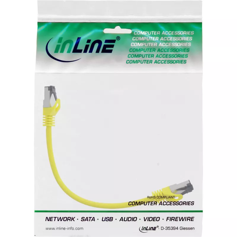 InLine patch kábel, S/FTP (PiMf), Cat.8.1, 2000 MHz, bezhalogénový, žltý, 0,25 m