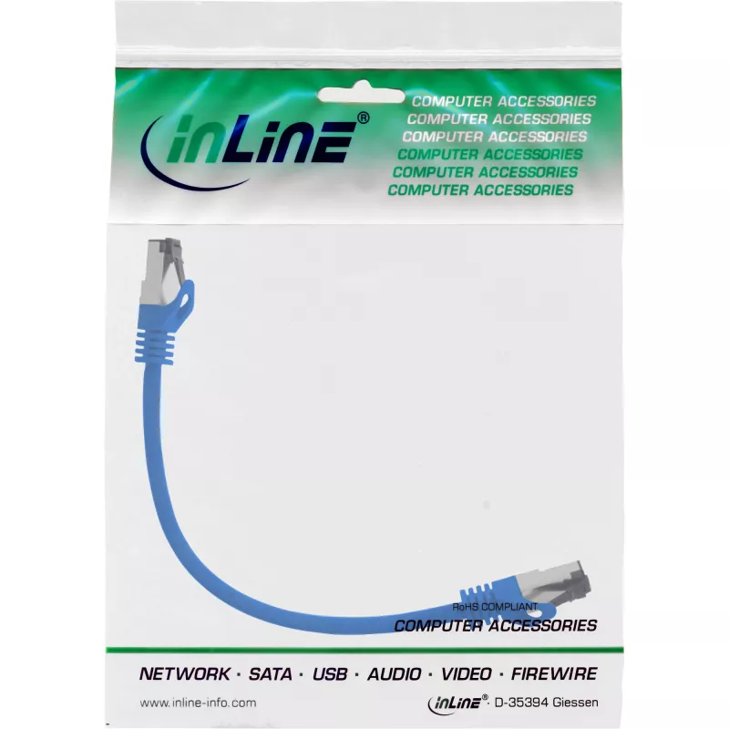 InLine patch kábel S/FTP PiMF Cat.8.1 bezhalogénový 2000MHz modrý, 0,25 m