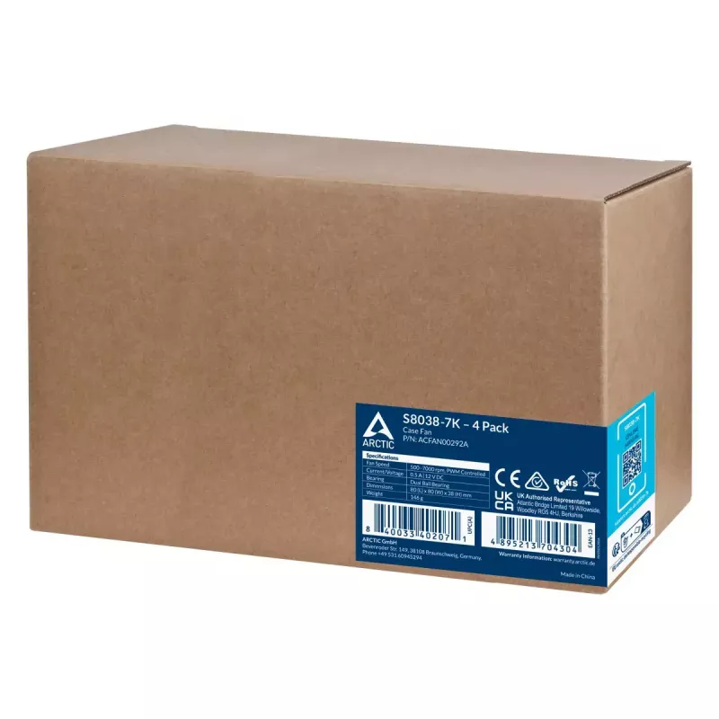 Ventilátor ARCTIC S8038-7K 80 mm 118,93 m³/h dvojité guľôčkové ložisko čierny