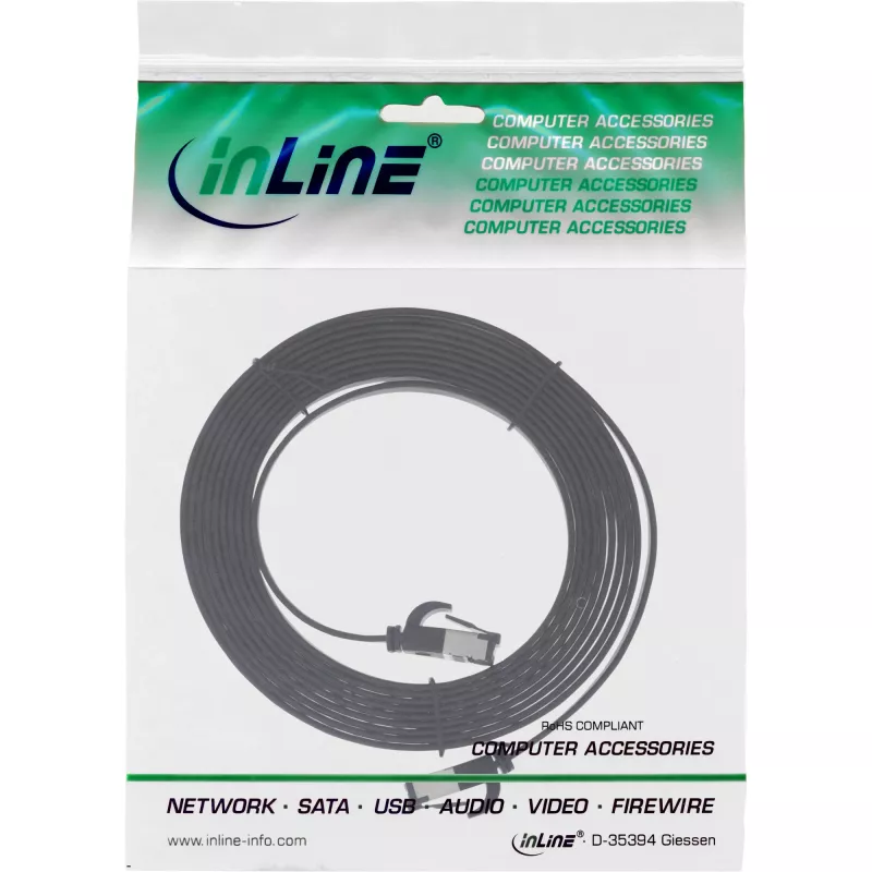 InLine patch kábel plochý, U/FTP, Cat.8.1, TPE bezhalogénový, čierny, 2 m