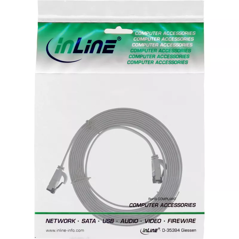 InLine plochý patch kábel, U/FTP, Cat.8.1, TPE bez halogénov, sivý, 1,5 m