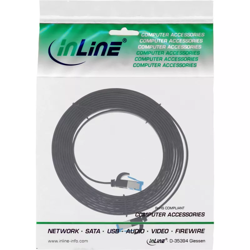 InLine plochý patch kábel, U/FTP, Cat.6A, TPE bez halogénov, čierny, 1 m
