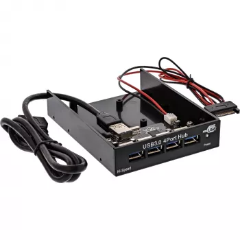 InLine 4-portový USB 3.0 panelový hub pre 3,5-palcovú pozíciu na disketovú mechaniku, čierny
