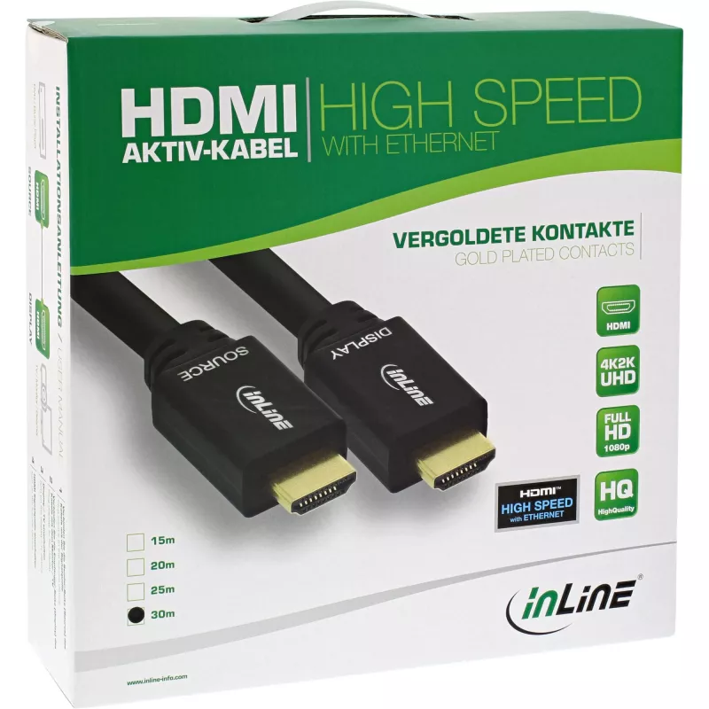 InLine High Speed HDMI kábel s Ethernetom, aktívny, M/M, čierny, pozlátené kontakty, 40 m